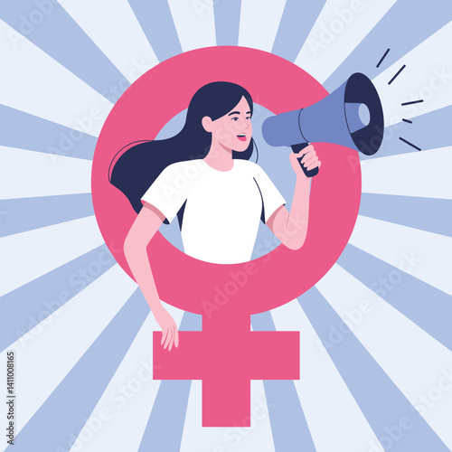 Voice Your Truth – Feminist Empowerment with Megaphone and Feminine Symbol