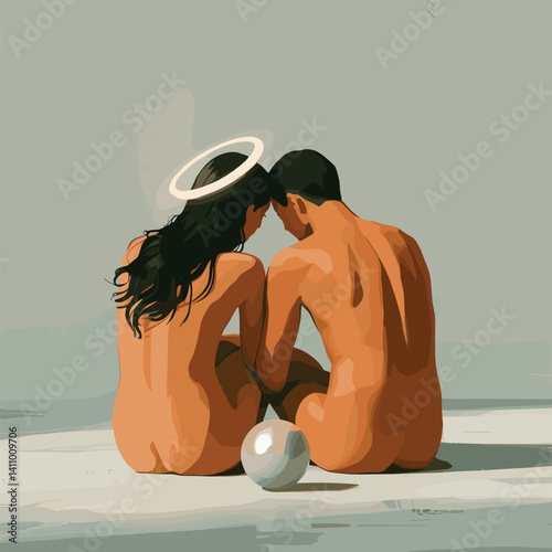 Intimate Connection – Couple in a Tender Moment with Angelic Symbolism
