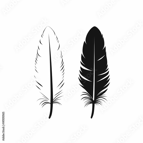 Beautiful Black and White Feather Illustration. Delicate Nature Art in Minimalist Design