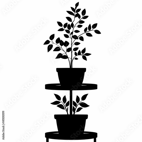 Eco-Friendly Modern Home Decor with Minimalist Plant Display Silhouette. Indoor Potted Plants & Vertical Garden Art Print