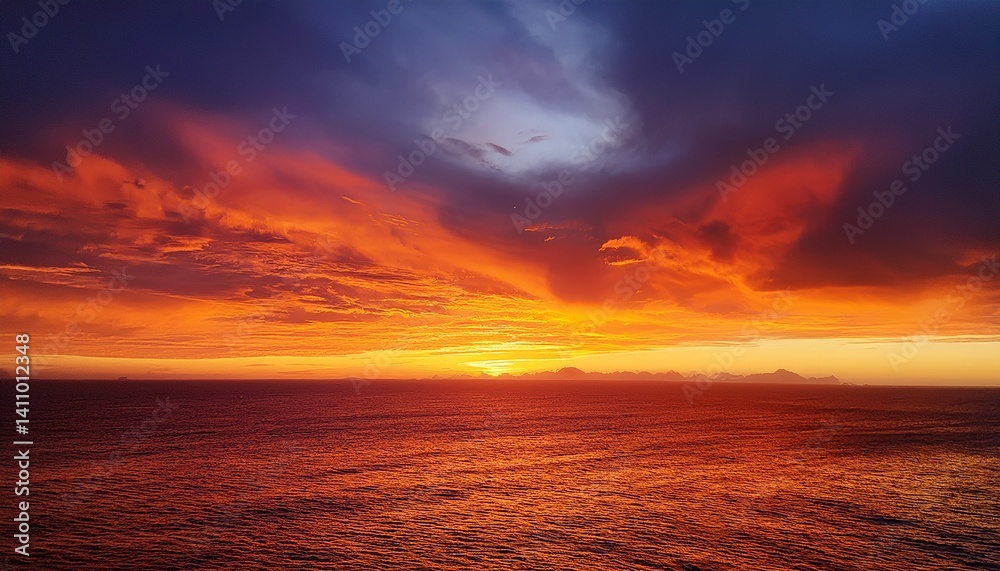 Fototapeta premium Fiery orange sunset. Fantastic dramatic sky
