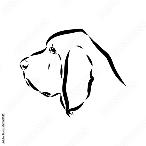 Decorative portrait in profile of dog Bloodhound