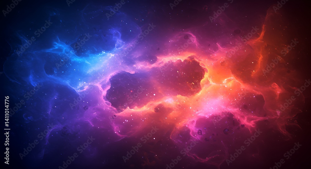 Naklejka premium Cosmic Nebula Explosion – Vibrant Outer Space Galaxy Art 