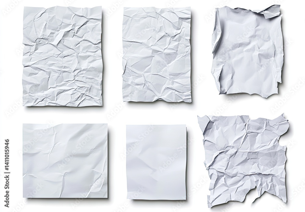 Obraz premium Six crumpled white paper pieces isolated on white. (1)