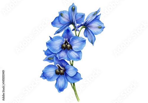 Watercolor delphinium flower illustration floral design isolated on white background