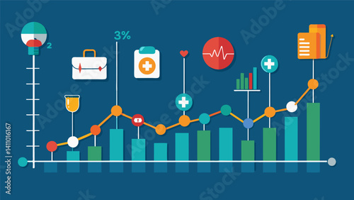A timeline graph tracking the success rates of different surgical procedures predicted by analyzing healthcare data and patient health profiles.. Vector illustration