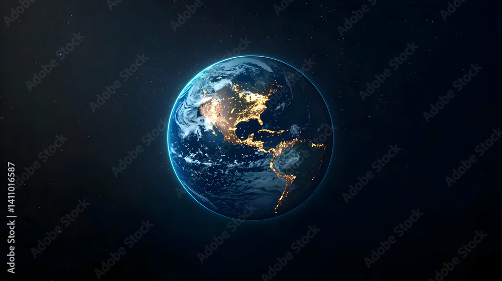 Obraz premium Digital Graphic Of Earth At Night