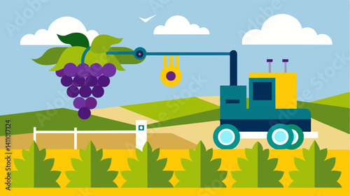 Precision sensors on the g harvester determine the optimal time to pick the gs ensuring a highquality harvest every time.. Vector illustration