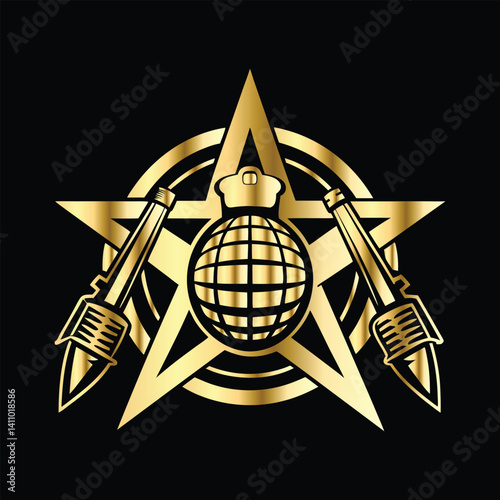 Army Logo Design Set – Combat Emblems of Military Specialists, Artillery Units, Snipers & Infantry Patrols with Weapons Like Rocket Launchers, Rifles & Machine Guns for Badges.
