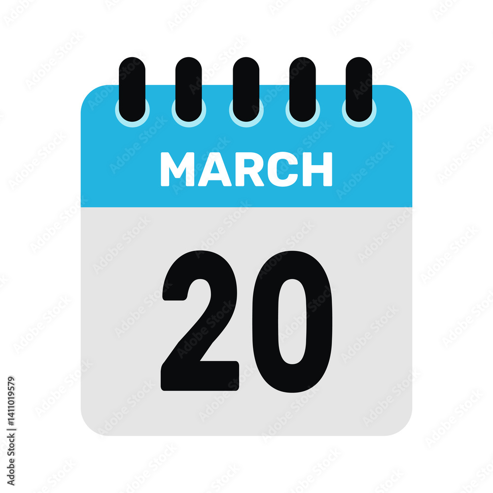 march 20 calendar icon reminder Vector month design Illustration. march 20 calendar icon reminder Vector month design Illustration.