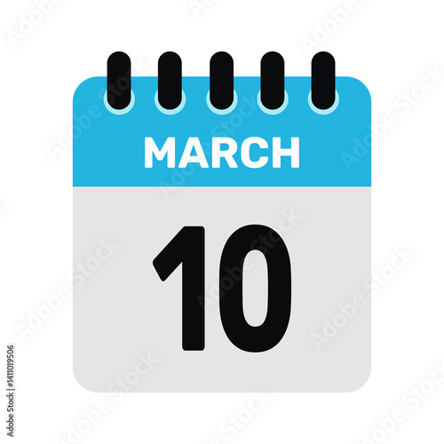 march 10 calendar icon reminder Vector month design Illustration.