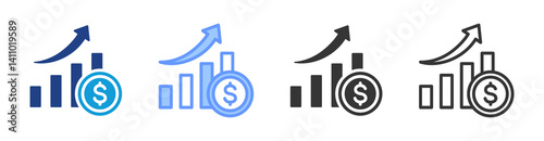 Business Growth icon set multiple style collection