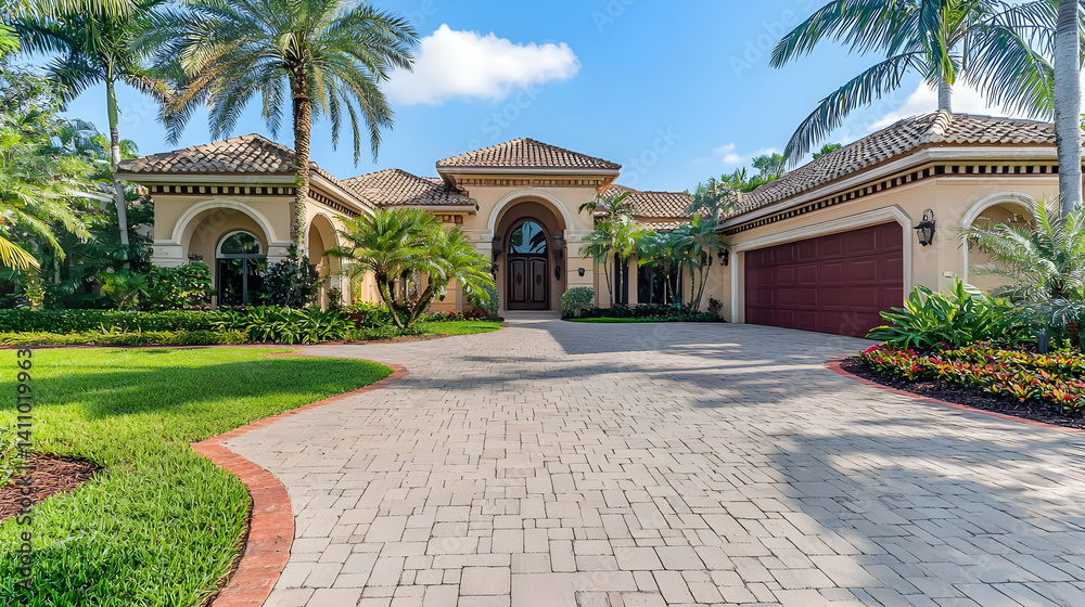 Obraz premium Spacious Mediterranean Style Home Exterior In Florida