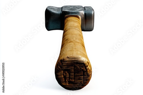 Close-up of Mallet Hammer with Wood Handle & Steel Head on White Background - 3D Render - Carpentry, Tool Concept