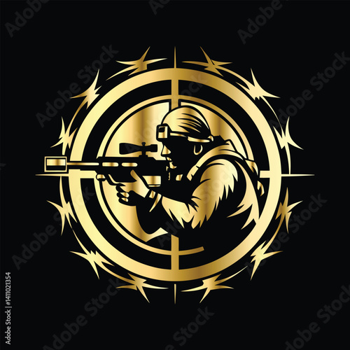 Army Logo Design Set – Combat Emblems of Military Specialists, Artillery Units, Snipers & Infantry Patrols with Weapons Like Rocket Launchers, Rifles & Machine Guns for Badges.
