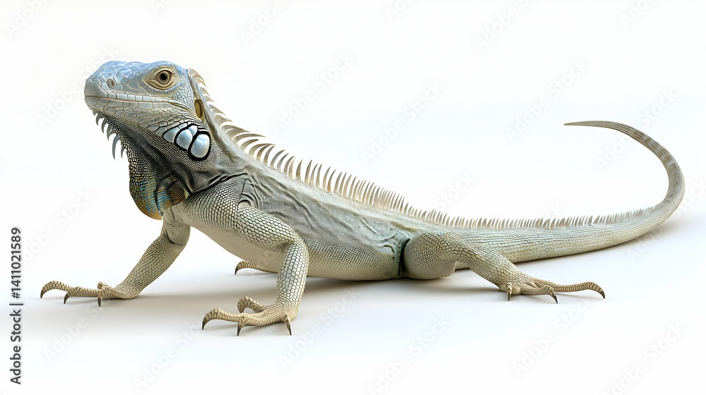Obraz premium Pale Iguana Profile Against White Background