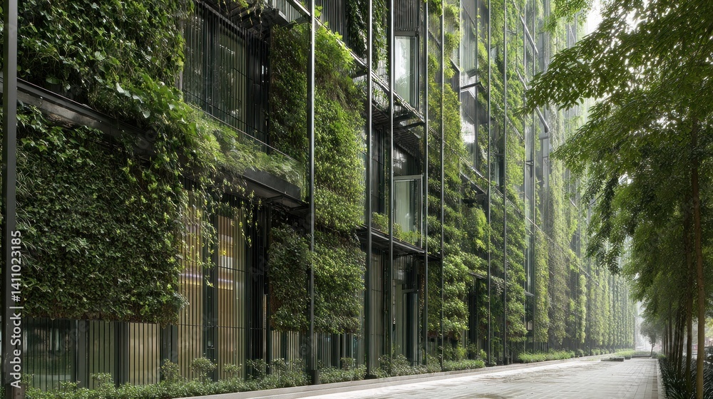 Modern vertical garden integrated into urban facade Modern vertical garden integrated into urban facade