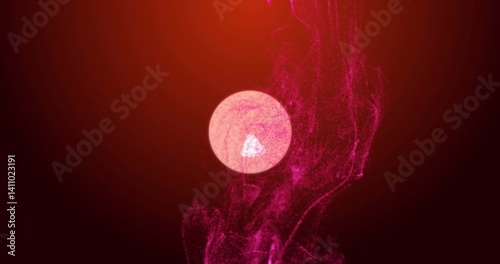 Image of moving glowing lights and waves over colorful background
