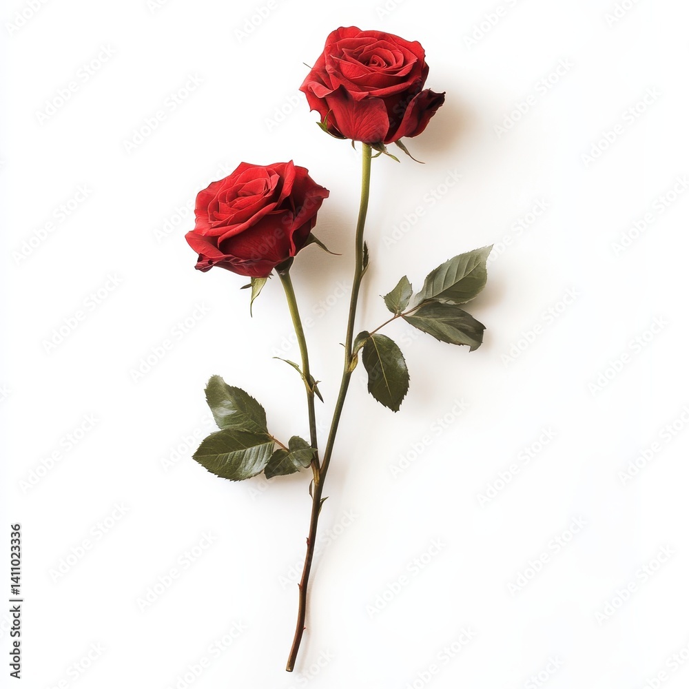 Obraz premium Two red roses on white background