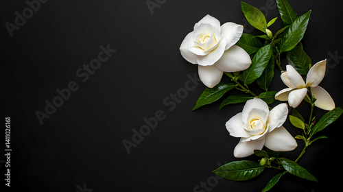 Obraz na płótnie White Gardenia Flowers On Black Background w salonie