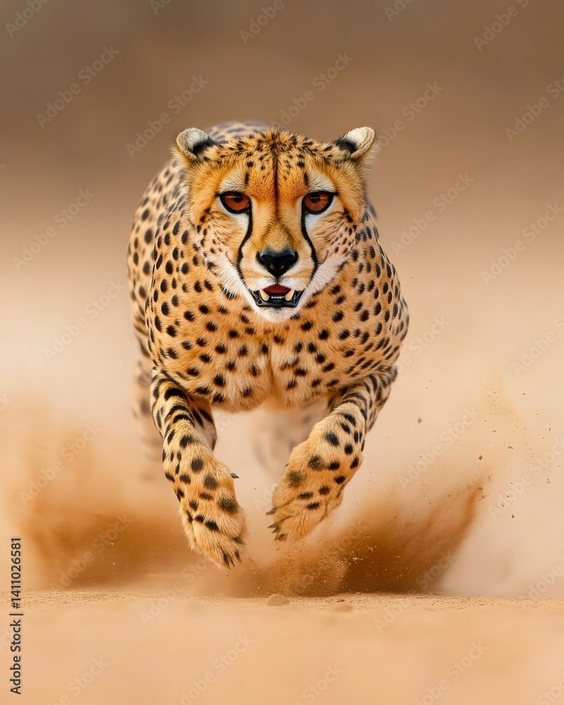 Cheetah Running Through Sand in African Savanna Cheetah Running Through Sand in African Savanna