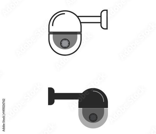 This icon depicts a dome-style security camera mounted on a wall bracket. It comes in two variations: outline and solid fill.