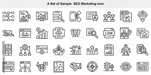 SEO Marketing Icon Vector Set, Search Engine Optimization Symbol Graphics