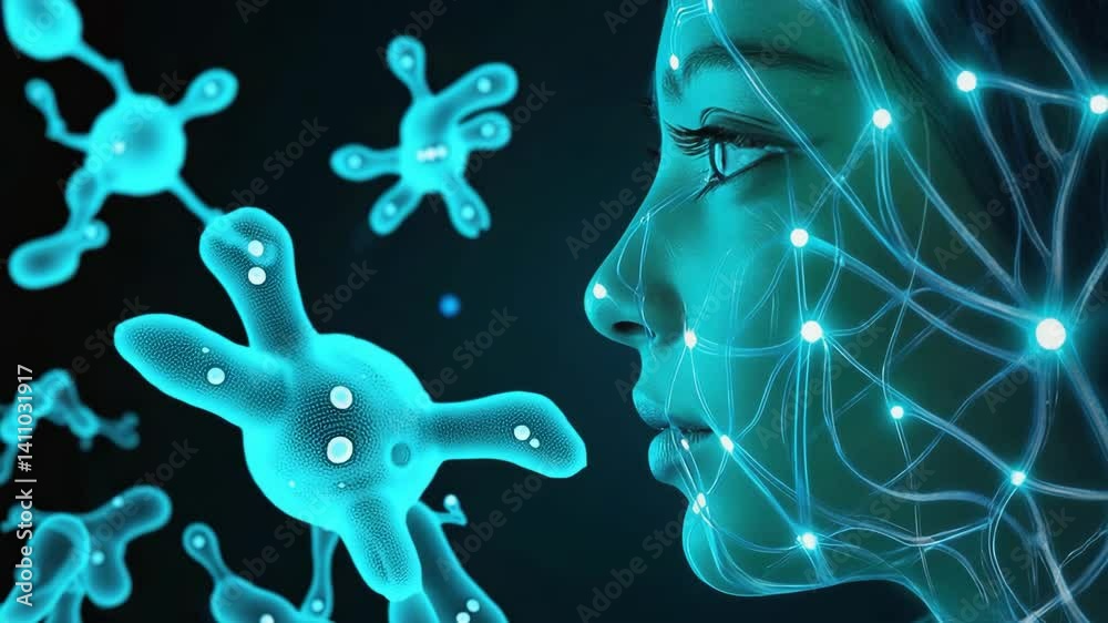 Human Face with Neurons Connected, Concept of Artificial Intelligence ...