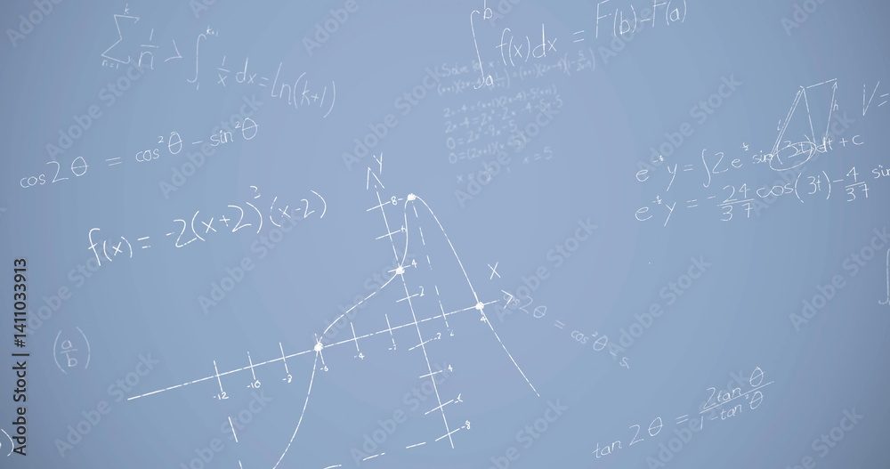 Image of mathematical equations over blue background Image of mathematical equations over blue background