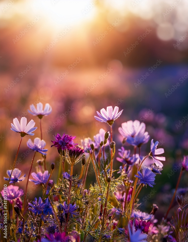 Fototapeta premium Nature blurred flowers background with wild flowers,
