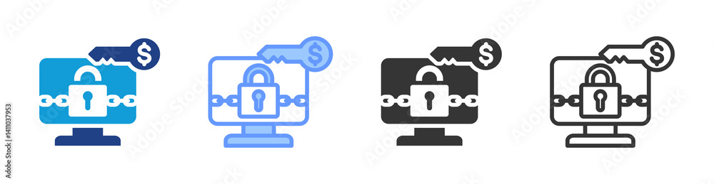 Ransomware icon set multiple style collection Ransomware icon set multiple style collection