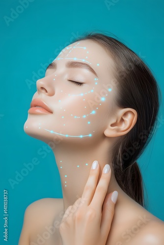 Woman face skincare technology , Generative AI	
