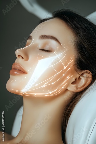 Woman face skincare technology , Generative AI	
