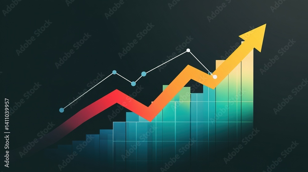 Progressive growth trend depicted by rising bar graph. Progressive growth trend depicted by rising bar graph.