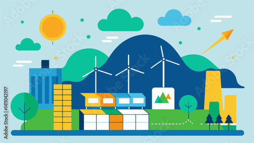 A sustainable energy company uses data from weather forecasts to anticipate fluctuations in solar and wind energy production.. Vector illustration