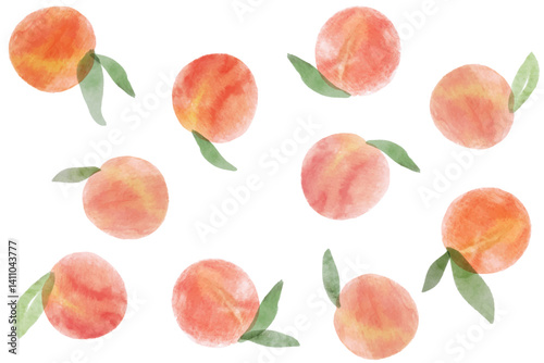 Peach Illustration art watercolor pattern. Peach or apricot art pattern. Hand drawn fruit. Summer tropical endless background. Watercolor fruit design for label, fabric, or packaging.