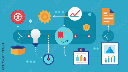 A neverending loop of trial and error as machine learning algorithms test and refine their hypotheses based on the steady flow of data feeds.. Vector illustration
