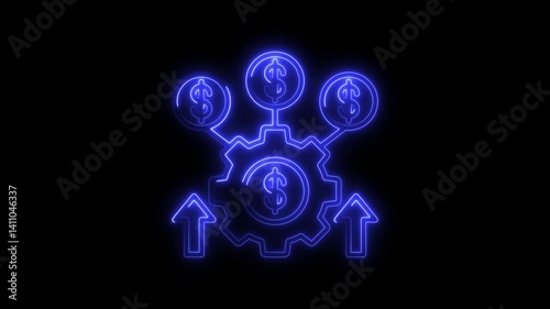 Glowing neon optimization icon 4k  isolated on black background. HD Video motion graphic animation