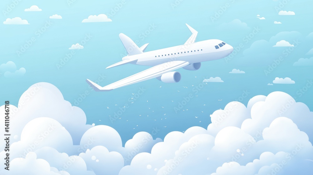 Airplane flying above fluffy clouds. Possible use Travel, vacation, flight, transportation background Airplane flying above fluffy clouds. Possible use Travel, vacation, flight, transportation background