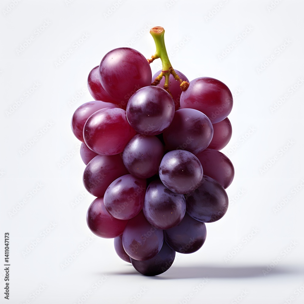 Fototapeta premium A single ripe grape with a smooth, glossy surface and rich purple hue, placed on a plain white background.