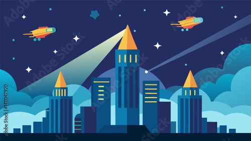 The city was a symphony of lights and sounds but the eVTOLs were the stars of the show gliding effortlessly through the sky. They were a symbol of human ingenuity and progress.. Vector illustration