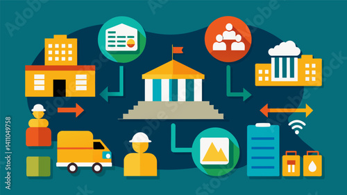 A government agency uses data analysis to identify potential shortages in supplies and personnel needed for disaster relief efforts proactively addressing any looming issues.. Vector illustration