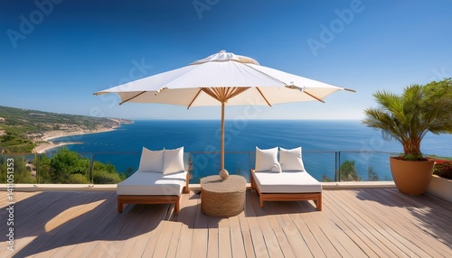 Sea view, beautiful patio, one big white umbrella 