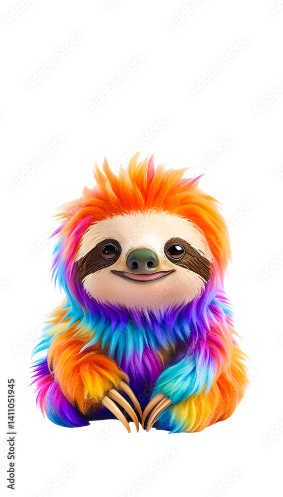 Fototapeta premium Vibrant Cartoon Sloth Toy: Cute Stuffed Animal for Kids' Playtime - Fun and Colorful Plush Jungle Creature for Toddlers transparent png graphic resource