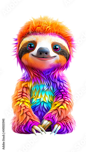 Vibrant Cartoon Sloth Toy: Cute Stuffed Animal for Kids' Playtime - Fun and Colorful Plush Jungle Creature for Toddlers  transparent png graphic resource