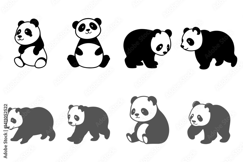 Panda Icon Set. Animal Illustration Design Panda Icon Set. Animal Illustration Design