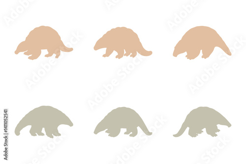 Pangolin Silhouette Icon Set. Animal Illustration Design