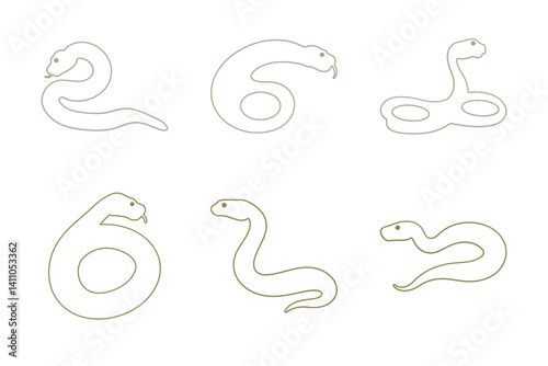 Python Snake Outline Icon Set. Animal Illustration Design