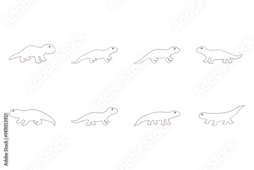 Salamander Outline Icon Set. Animal Illustration Design