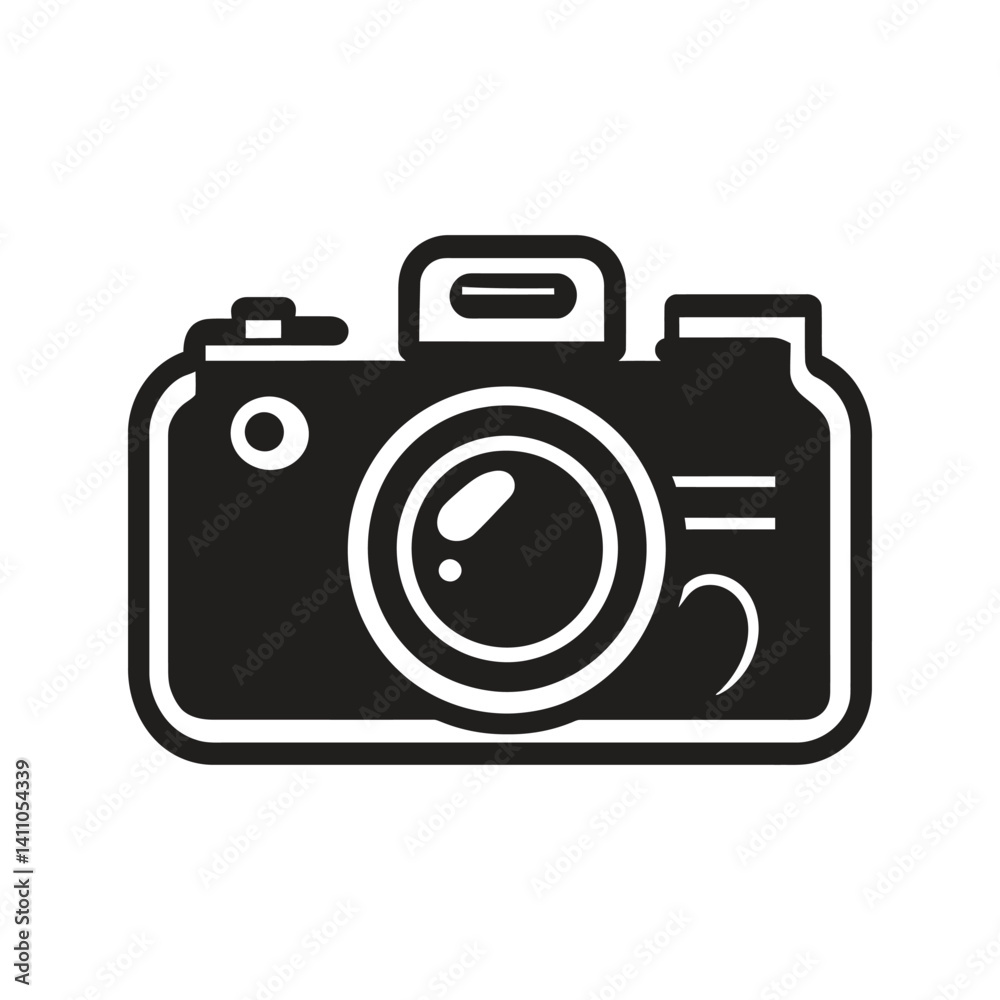 Black Camera Icon with Lens on Transparent Background Symbol Black Camera Icon with Lens on Transparent Background Symbol